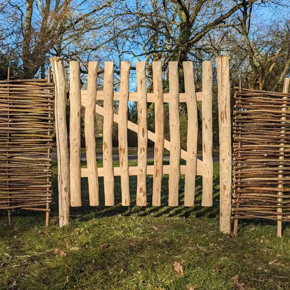 1.2m Chestnut Picket Garden Gate – Rustic Split Hazel with Hinges